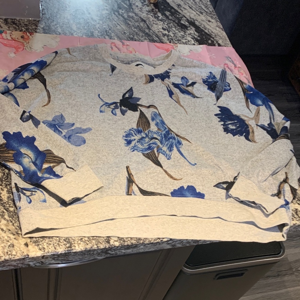 Floral Blue and Gray Women's Shirt